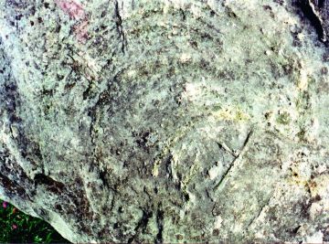 Detail kameňa č. 7 s rytinou a s postavou v kruhu